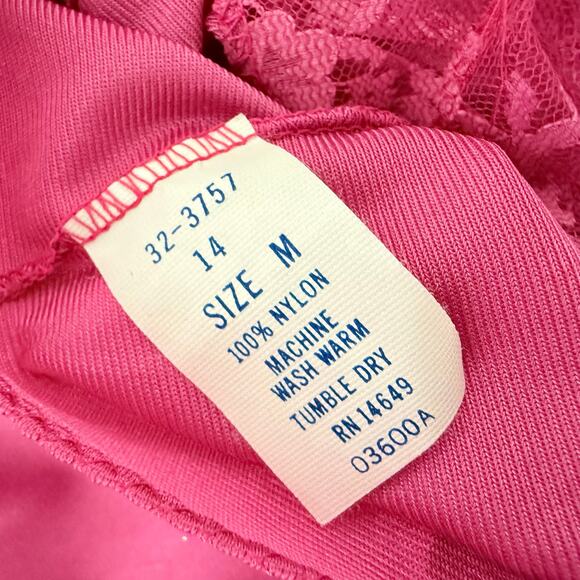 Vtg Maxi Slip Dress Hot Pink Lace 90s Nylon Lingerie Nightgown Coquette Womens M - Picture 8 of 8
